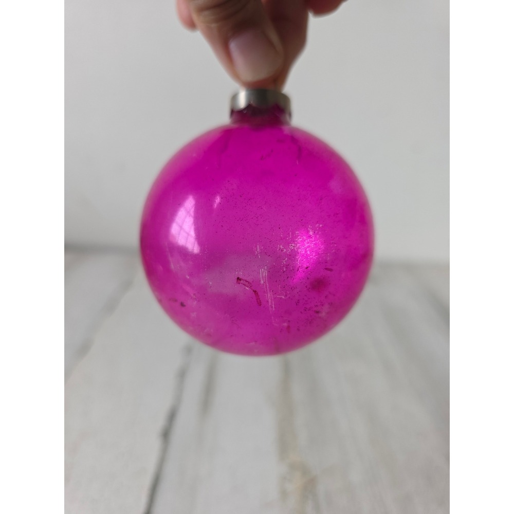 Vintage unsilvered pink glass ornament made in the US of A Xmas tree